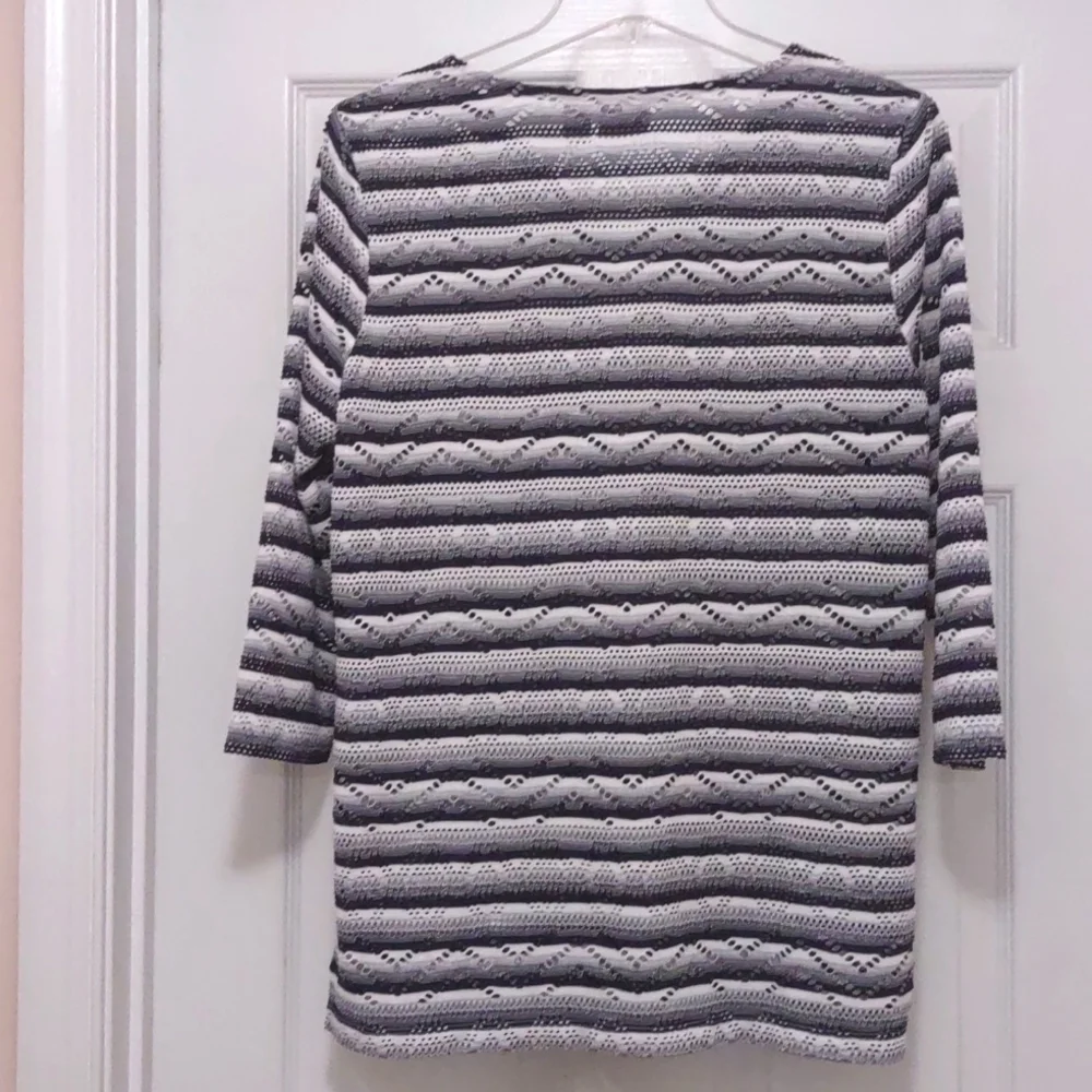 Chico's Black and White Stripe Eyelet Top Size 1 - Picture 3 of 5